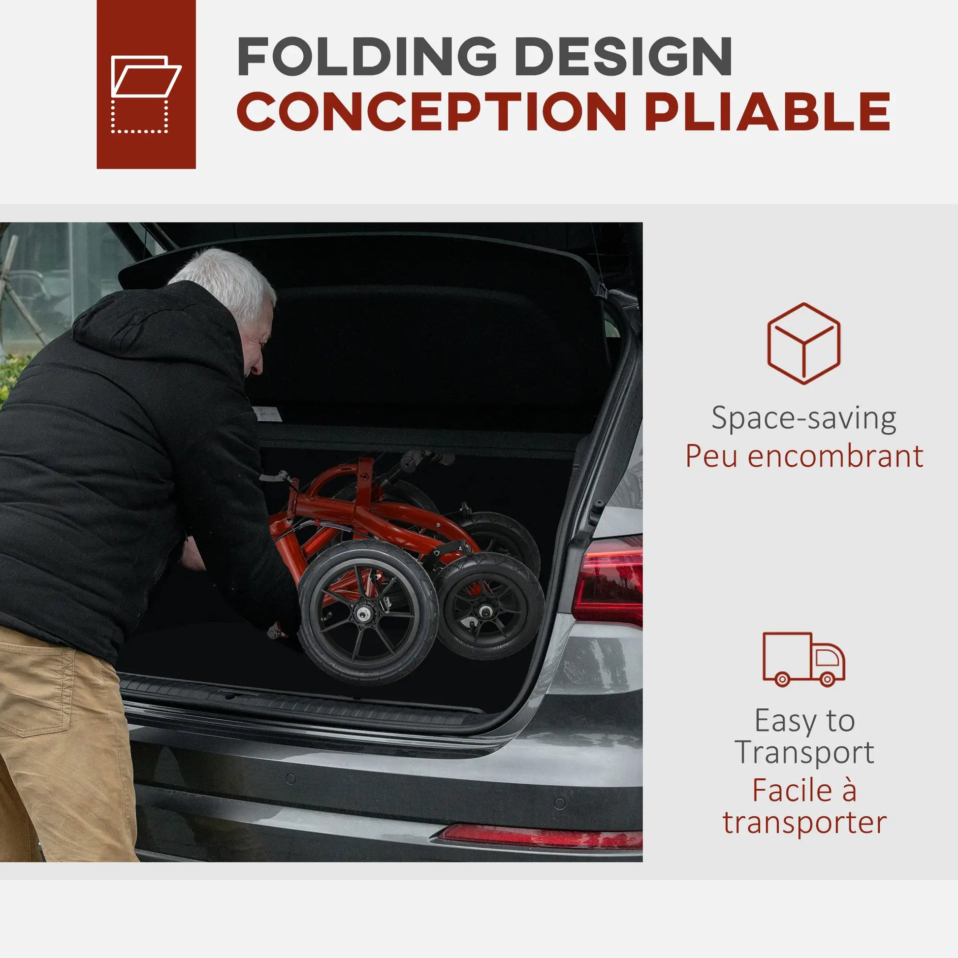 Adjustable Steerable Knee Walker, Foldable, Rubber Wheels, Dual Brake, Red Knee Walker & Wheelchair Ramps at Gallery Canada