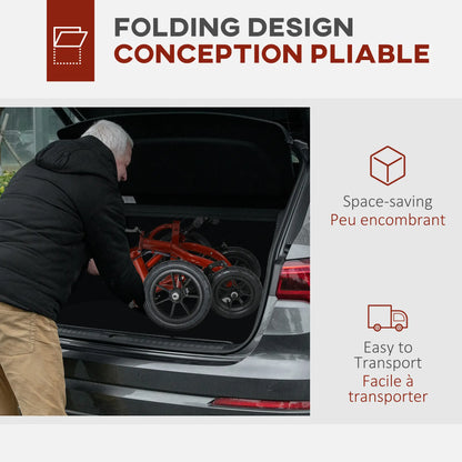 Adjustable Steerable Knee Walker, Foldable, Rubber Wheels, Dual Brake, Red Knee Walker & Wheelchair Ramps at Gallery Canada