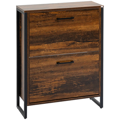 Shoe Cabinet, 2 Flip Doors, 2 Drawers, Divider, Holds 12 Pairs, Rustic Brown Shoe Storage Cabinets & Racks at Gallery Canada