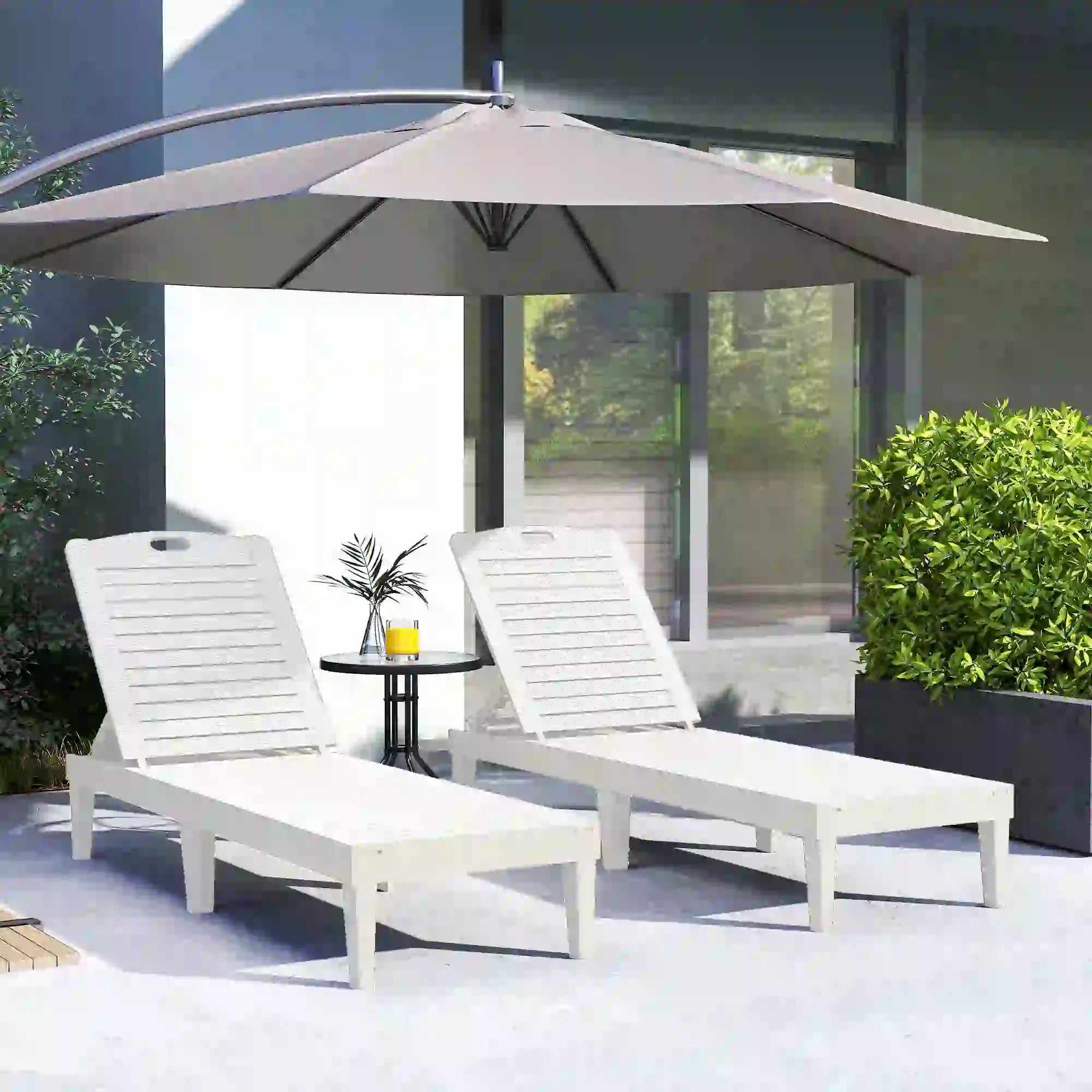 Waterproof Resin Lounge Chairs, Set of 2, 4-Position Adjustable Backrest, White Lounger Chairs at Gallery Canada