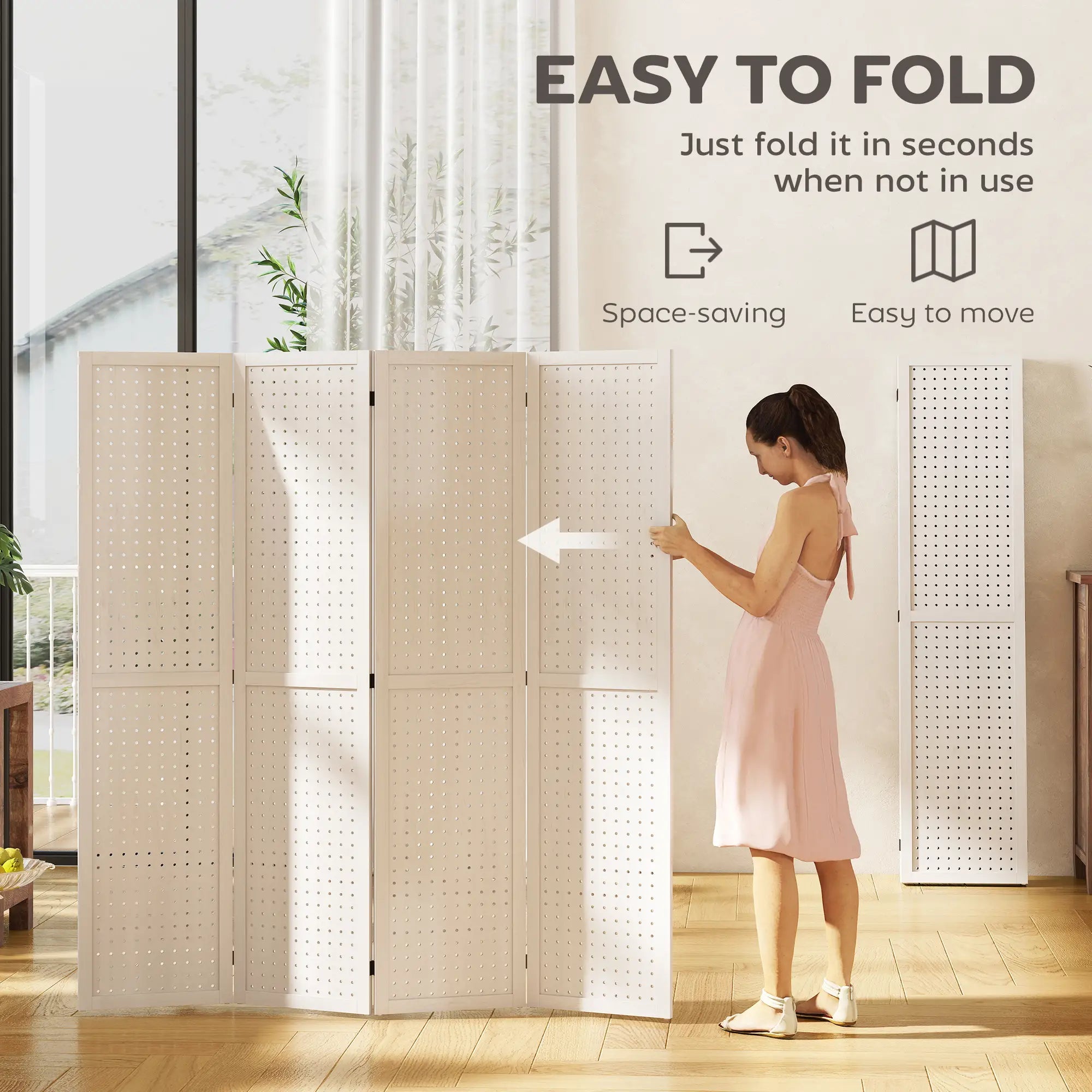 5.6 Ft. Tall 4-Panel Room Divider, Pegboard Privacy Screen, White Room Dividers at Gallery Canada