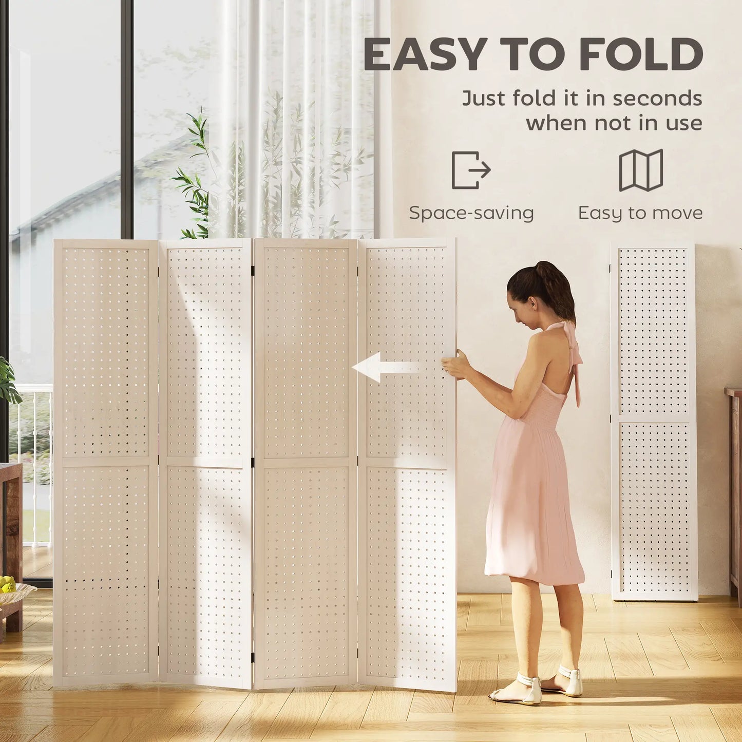 5.6 Ft. Tall 4-Panel Room Divider, Pegboard Privacy Screen, White Room Dividers at Gallery Canada
