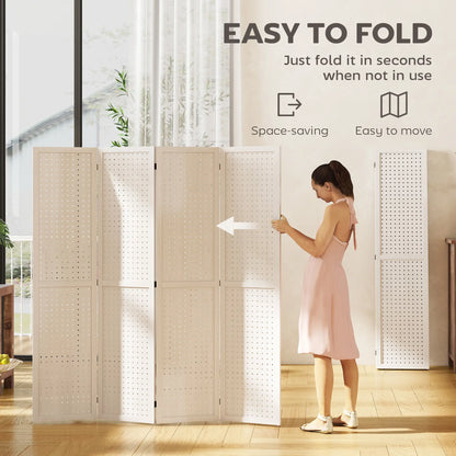 5.6 Ft. Tall 4-Panel Room Divider, Pegboard Privacy Screen, White Room Dividers at Gallery Canada