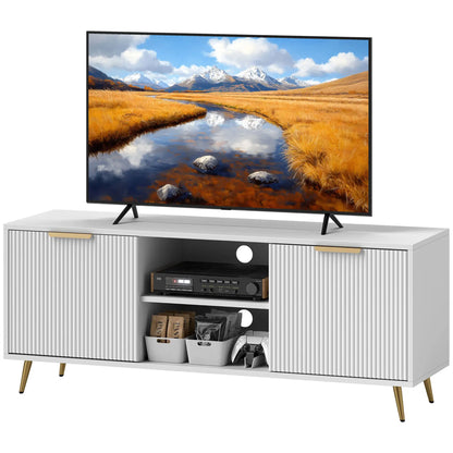 TV Stand for 55 Inch TV, Modern Cabinet with 2 Shelves, 2 Cabinets, White TV Stands White at Gallery Canada