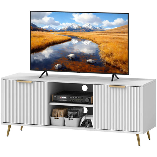 TV Stand for 55 Inch TV, Modern Cabinet with 2 Shelves, 2 Cabinets, White