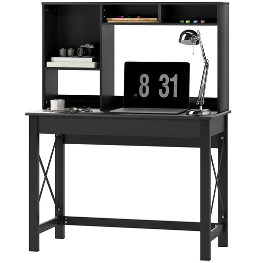 Computer Desk with Hutch, Home Office Table with Storage Shelves, Black Computer Desks Black at Gallery Canada