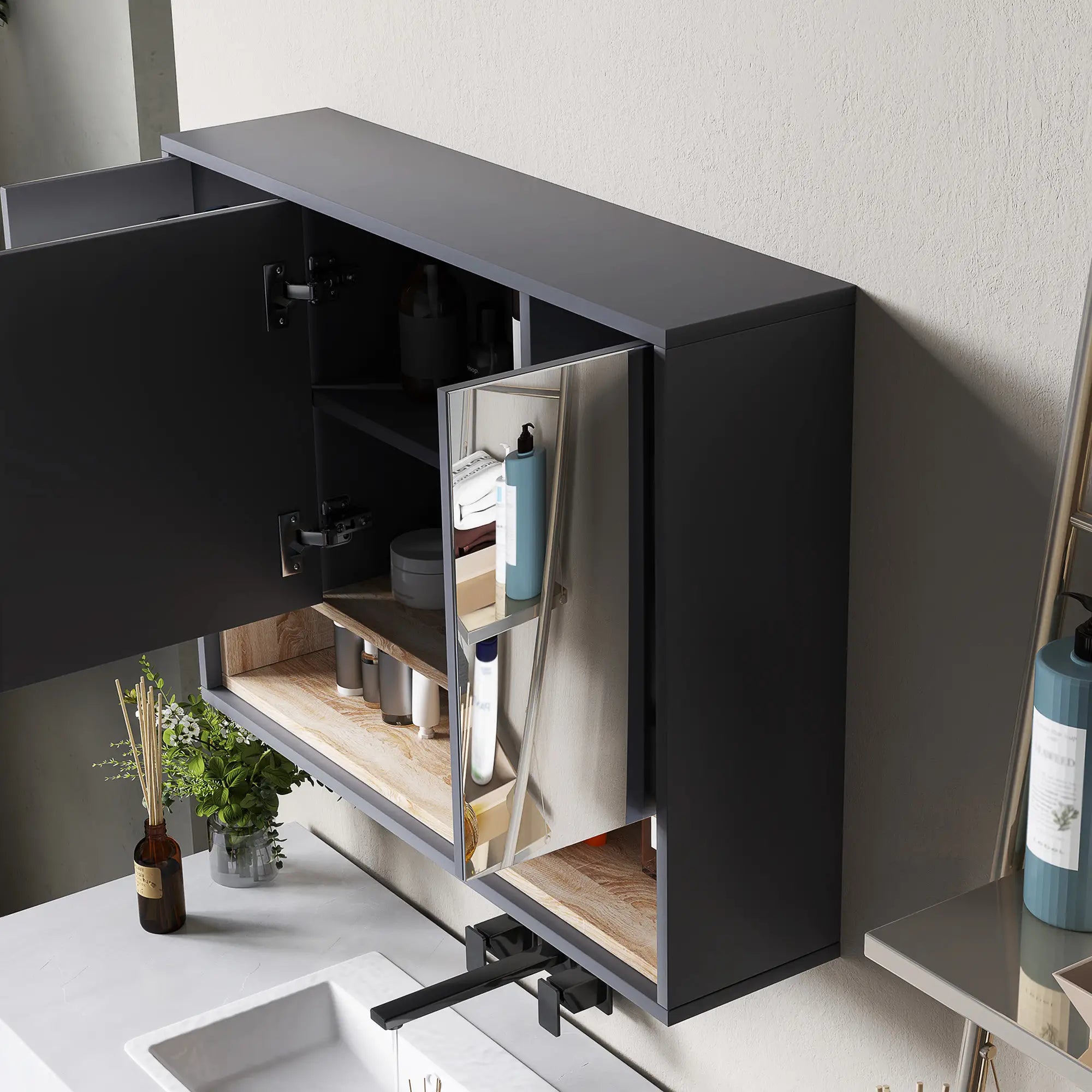 Wall Mounted Medicine Cabinet with Mirror, Shelves, Grey Mirror Medicine Cabinets at Gallery Canada