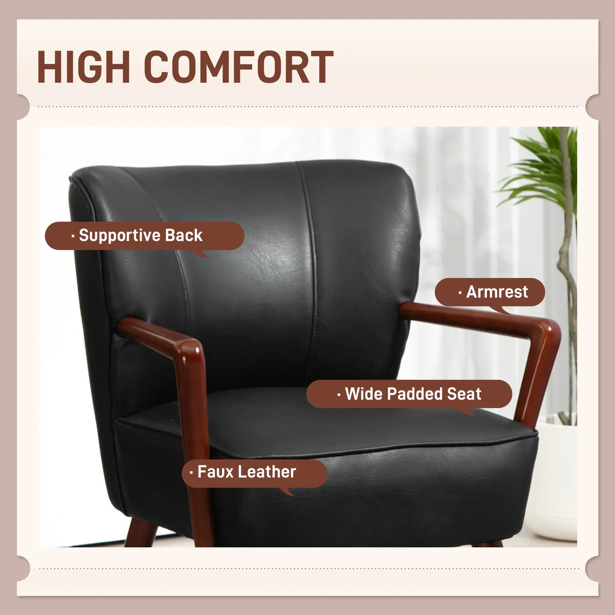 Accent Chair, Modern Armchair, Faux Leather Upholstered with Wood Legs, Black Accent Chairs at Gallery Canada