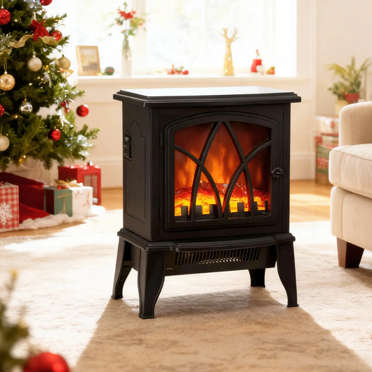 Electric Fireplace Heater, Freestanding Stove, Realistic Flame, Overheat Protection, 750W/1500W, Black Electric Fireplaces Black at Gallery Canada