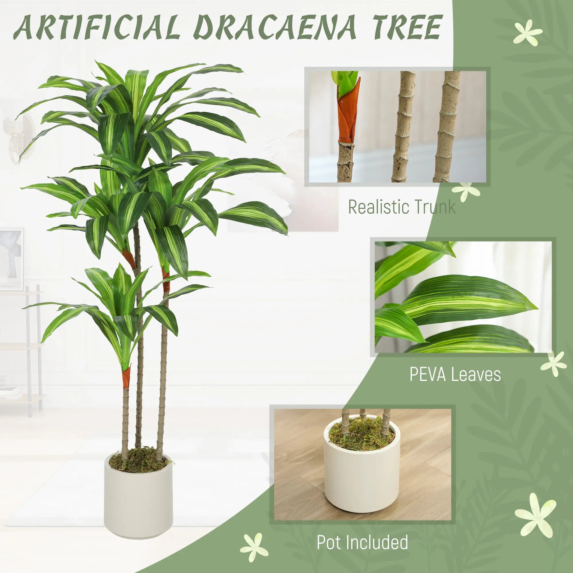 4FT Dracaena Artificial Plant, Bendable Trunks, Green Artificial Trees at Gallery Canada