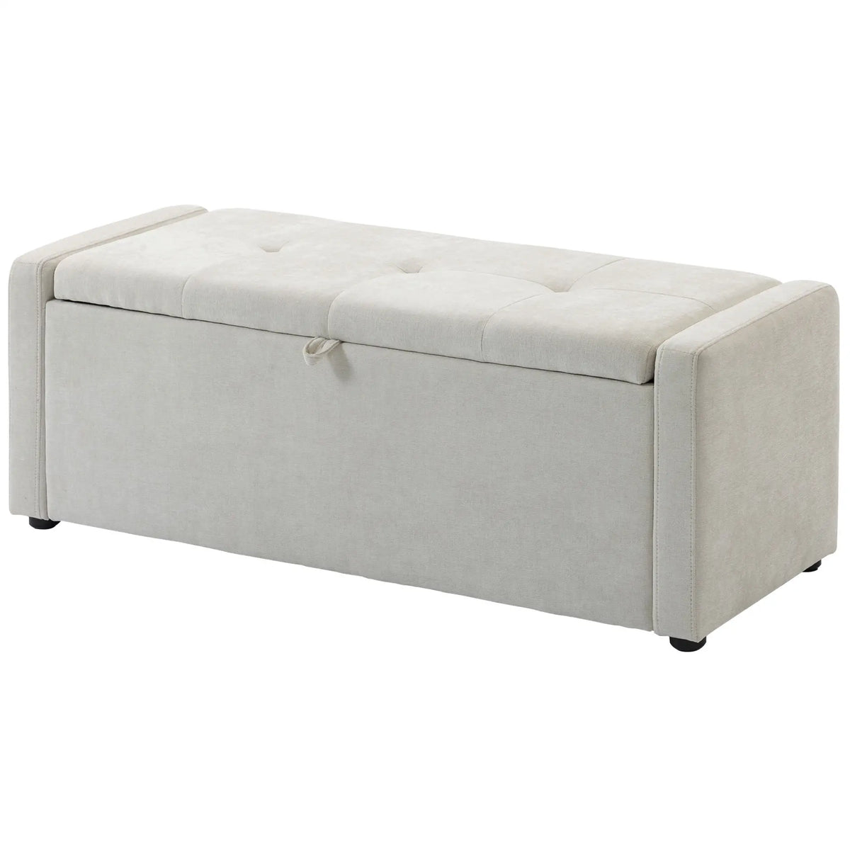 Storage Ottoman Bench, Linen Fabric, Wide Padded Seat, Cream White Storage Ottomans & Benches Cream at Gallery Canada