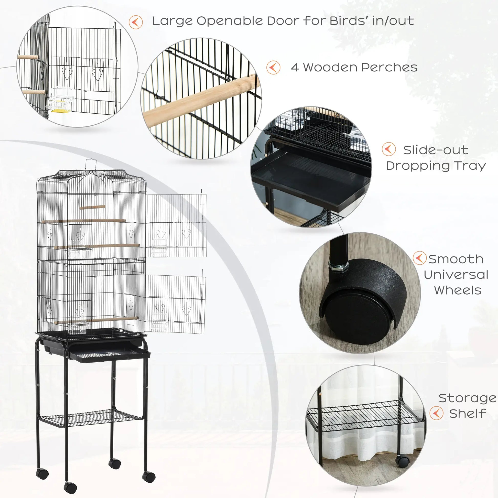 62" Rolling Bird Cage, Cockatoo House, Play Top, Storage Shelf, Wheels, Black Bird Cages at Gallery Canada