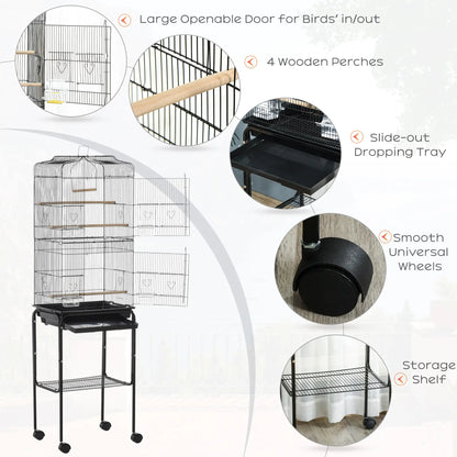 62" Rolling Bird Cage, Cockatoo House, Play Top, Storage Shelf, Wheels, Black Bird Cages at Gallery Canada