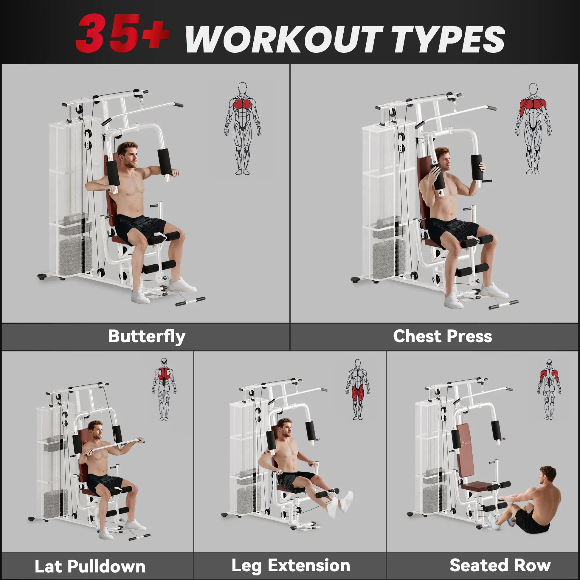 Multifunction Home Gym, 100Lbs Weight Stack, Lat Pulldown, Leg Extensions, White Power Towers at Gallery Canada
