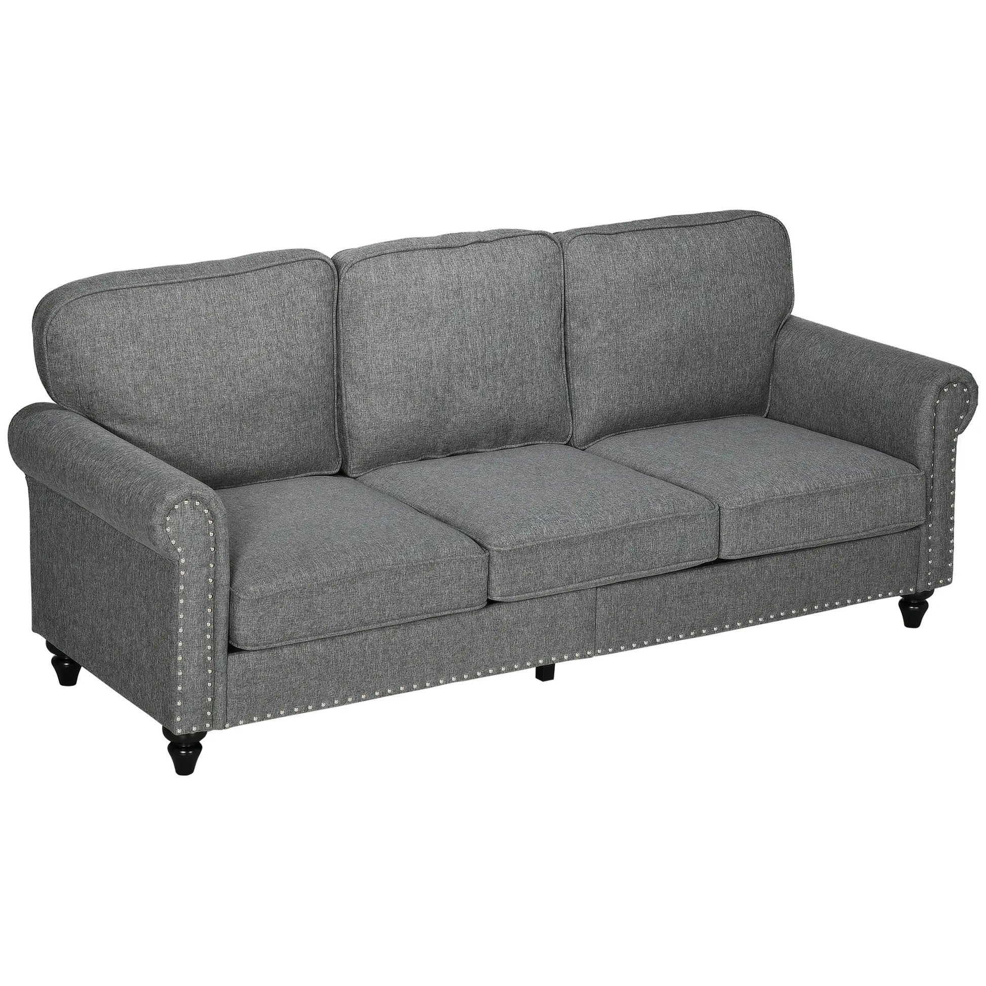 3-Seater Sofa, 81" Upholstered Linen Fabric, Rubberwood Legs, Grey 3-Seater Sofas at Gallery Canada