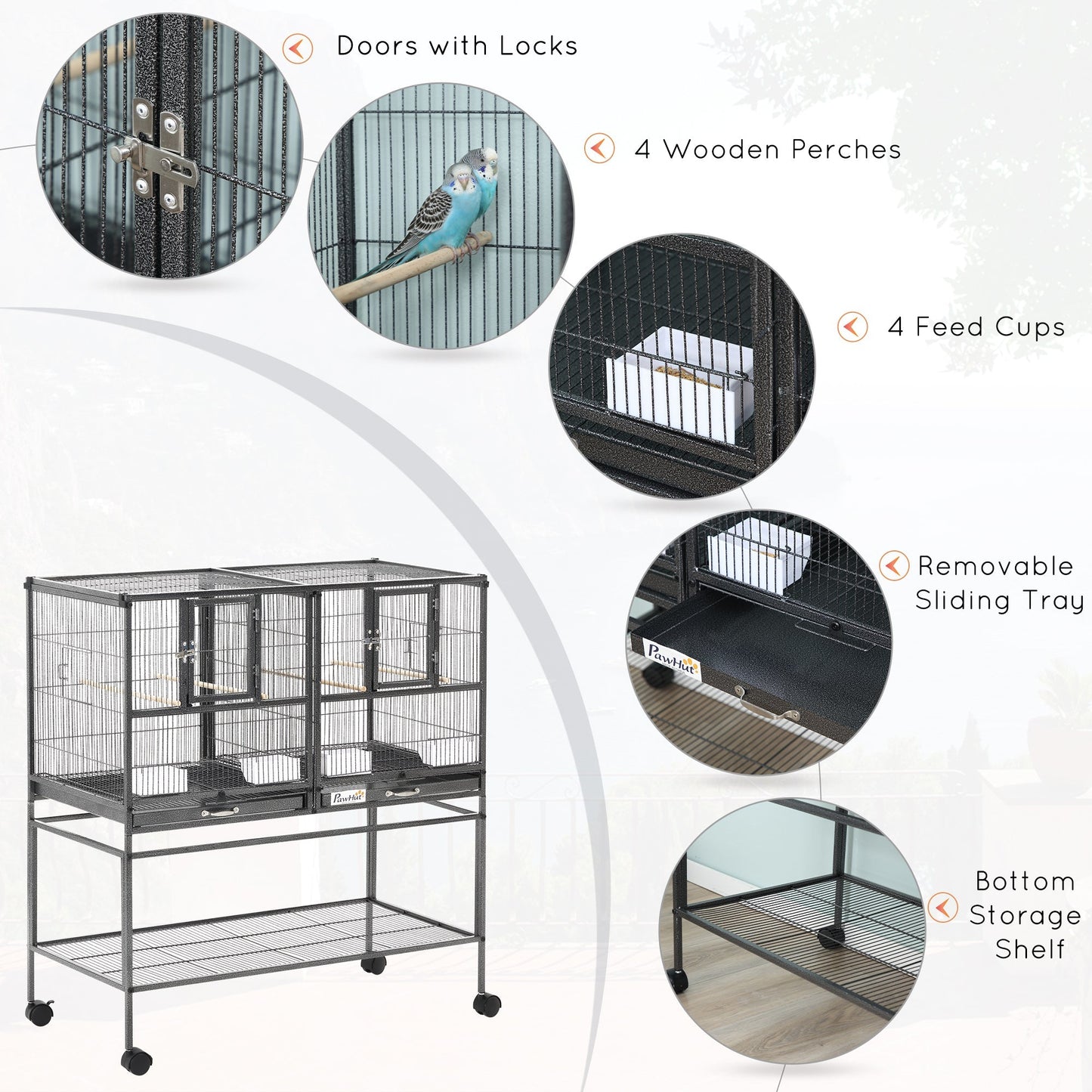 Large Double Rolling Metal Bird Cage Bird House w/ Removable Tray Storage Shelf at Gallery Canada