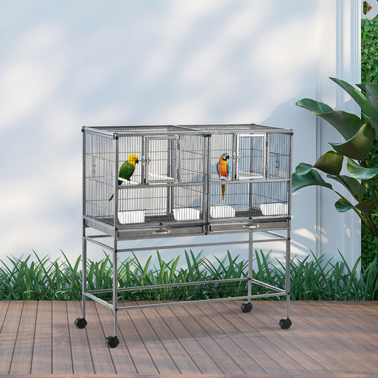 Large Double Rolling Metal Bird Cage Bird House w/ Removable Tray Storage Shelf - Gallery Canada