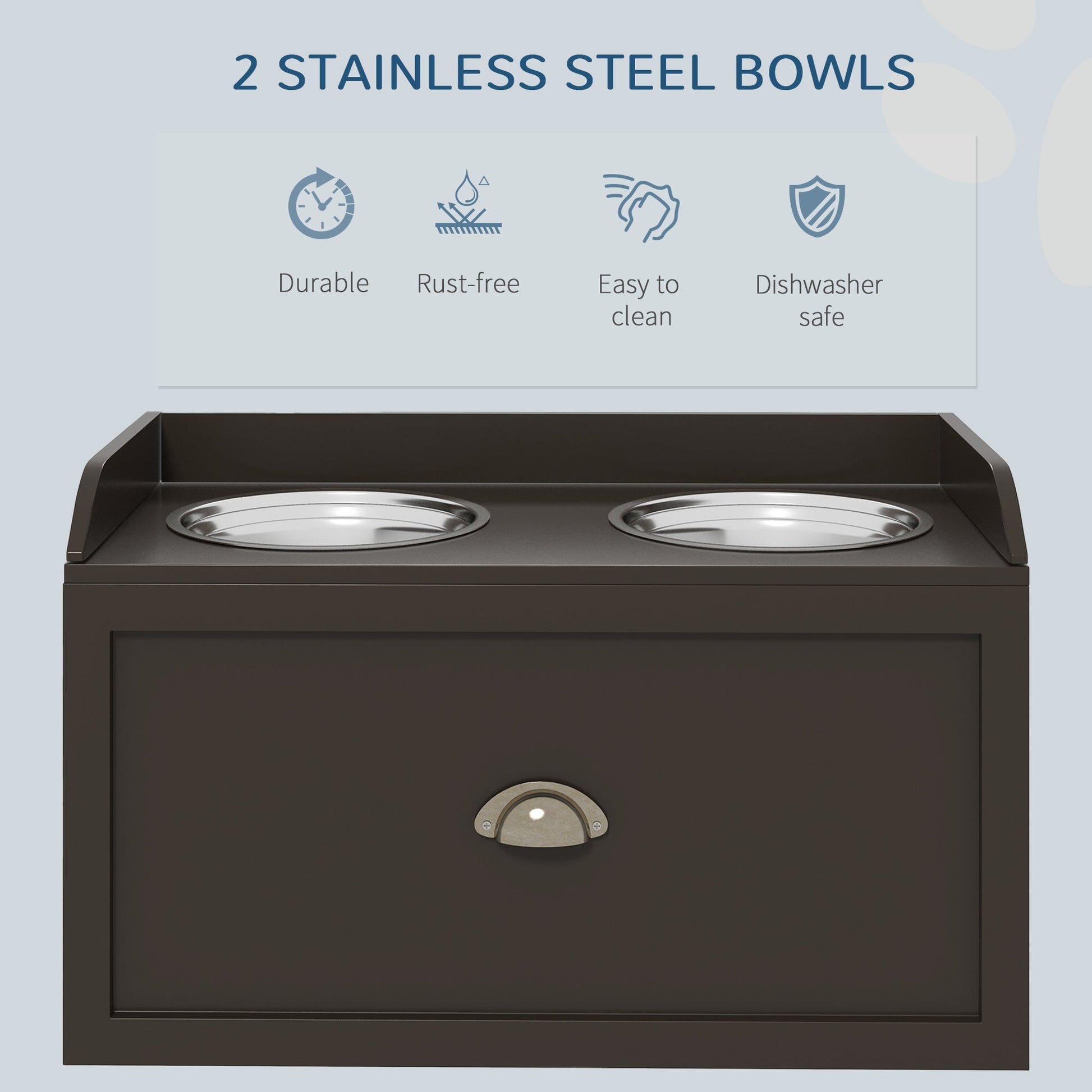 Large Elevated Dog Bowls with Storage Drawer, Raised Pet Feeding Station with 2 Stainless Steel Bowls, Brown at Gallery Canada