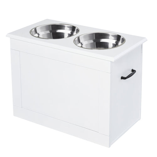 Large Elevated Pet Feeder with Storage Dog Pet Diner Function 2 Stainless Steel Dog Bowls Elevated Base for Large Dogs and Other Large Pet, White