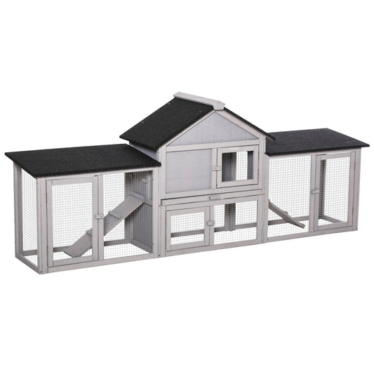 Large Rabbit Hutch Wood Bunny Cage Outdoor Guinea Pig House with Double Runs Slide Out Tray Ramps, 83"x18"x33", Grey - Gallery Canada