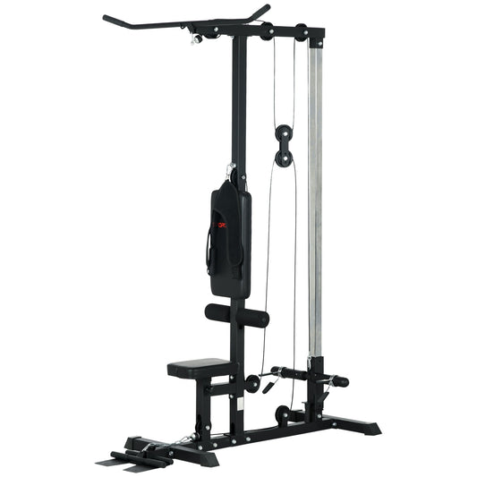 Lat Pull Down Machine, High / Low Pulley Machine with Adjustable Seat and Flip-Up Footplate, Black - Gallery Canada