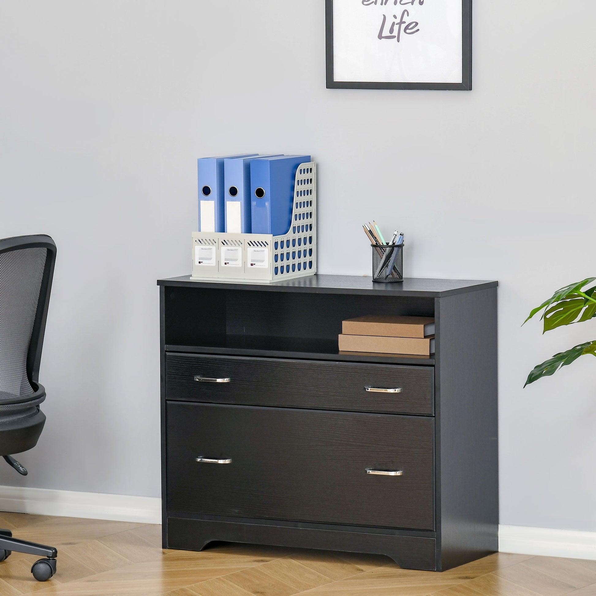 Lateral File Cabinet with 2 Drawers, Filing Cabinet for Hanging Letter Sized Files, Office Printer Stand, Black - Gallery Canada