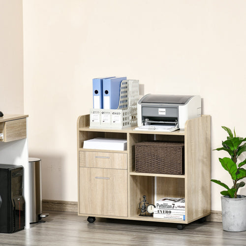 Lateral Filing Cabinet, Printer Stand, Mobile File Cabinet with Drawer for Letter or A4 File, Home Office, Oak