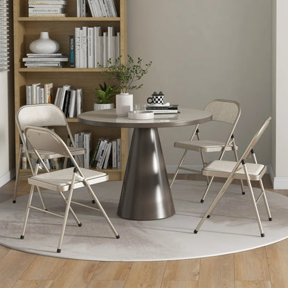 Set of 4 Metal Foldable Chairs, Linen Padded with Cushion Seat, Beige Dining Chairs at Gallery Canada