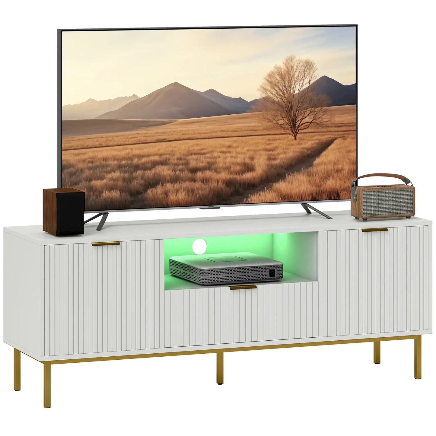 TV Console For 50 Inch TVs, Smart RGB LED Lights, Soft Close Doors, White TV Stands at Gallery Canada