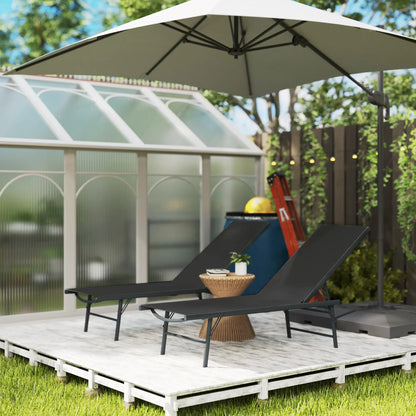 Folding Outdoor Lounge Chairs, 2 Pieces, Adjustable Back, Mesh Seat, Black