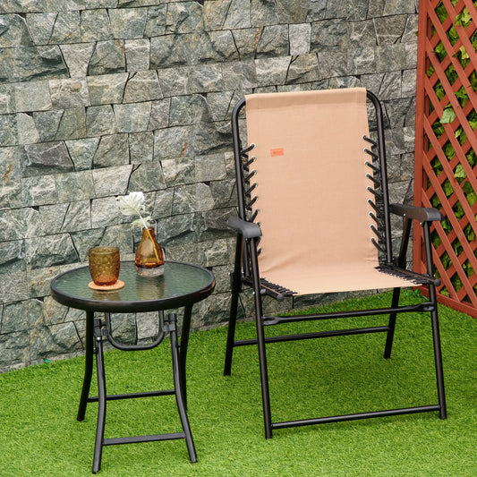 Folding Outdoor Chair, Bungee Sling Patio Dining, 1-Pack, Beige