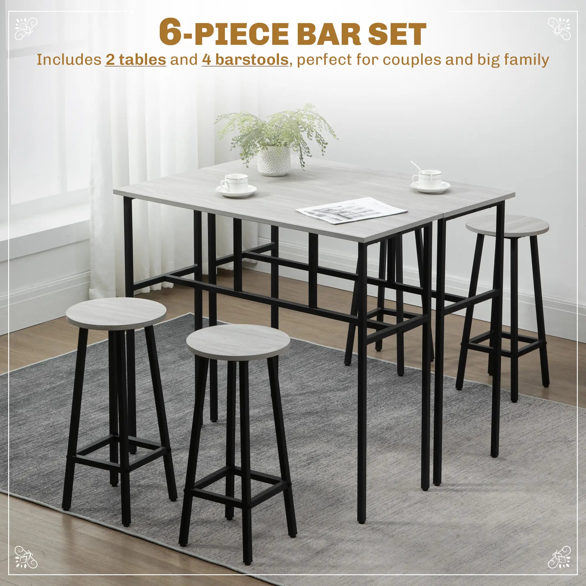 Bar Table Set, 6 Piece, 2 Tables, 4 Stools, Grey Bar Sets at Gallery Canada