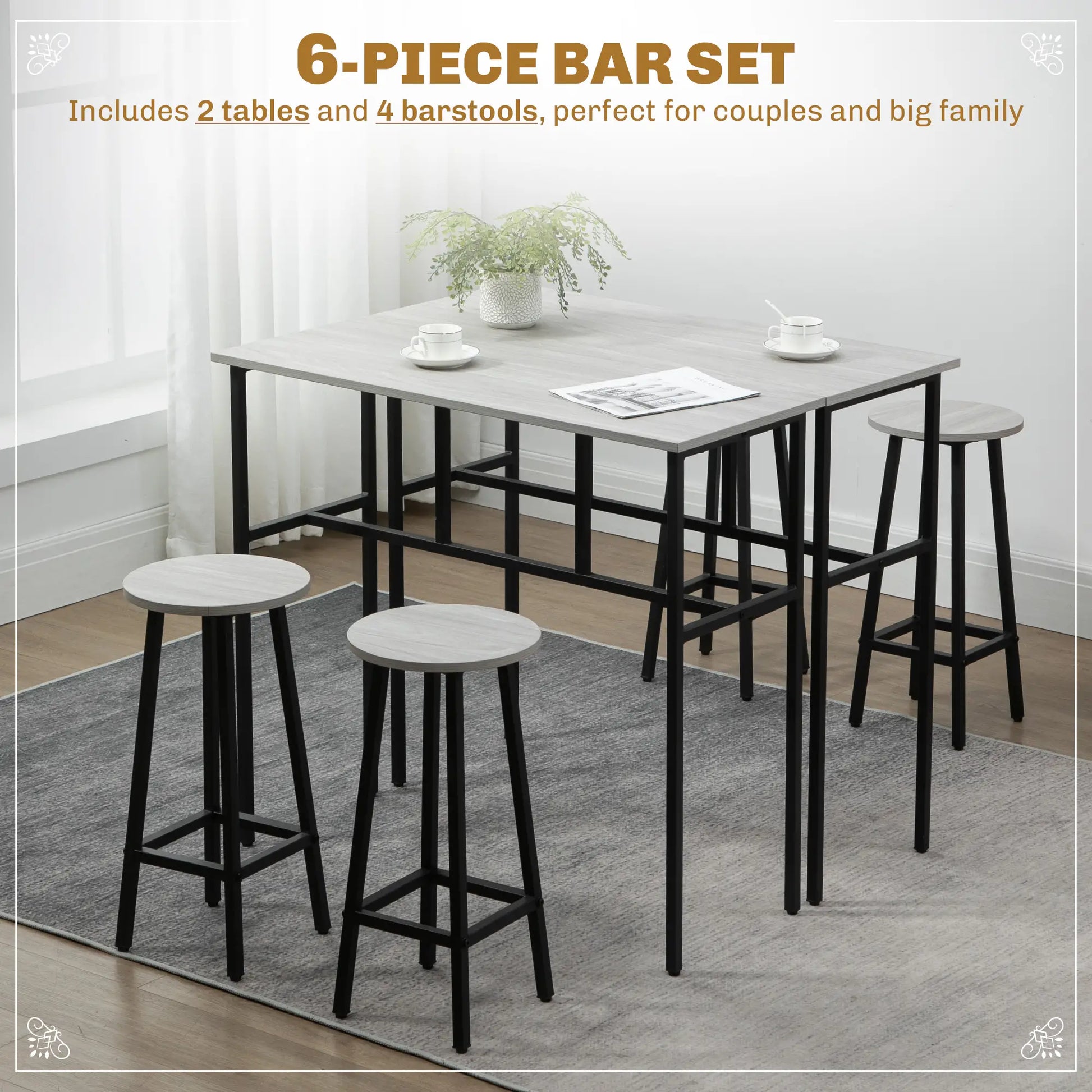 Bar Table Set, 6 Piece, 2 Tables, 4 Stools, Grey Bar Sets at Gallery Canada