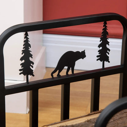 Curved Firewood Rack, Bear Pine Tree Design, 17 Inch, 110 Lbs., Black Firewood Racks at Gallery Canada