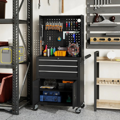 Rolling Tool Cabinet with Pegboard, Lockable Tool Chest, Mobile Tool Storage Organizer for Garage and Workshop, Black Tool Organizers at Gallery Canada