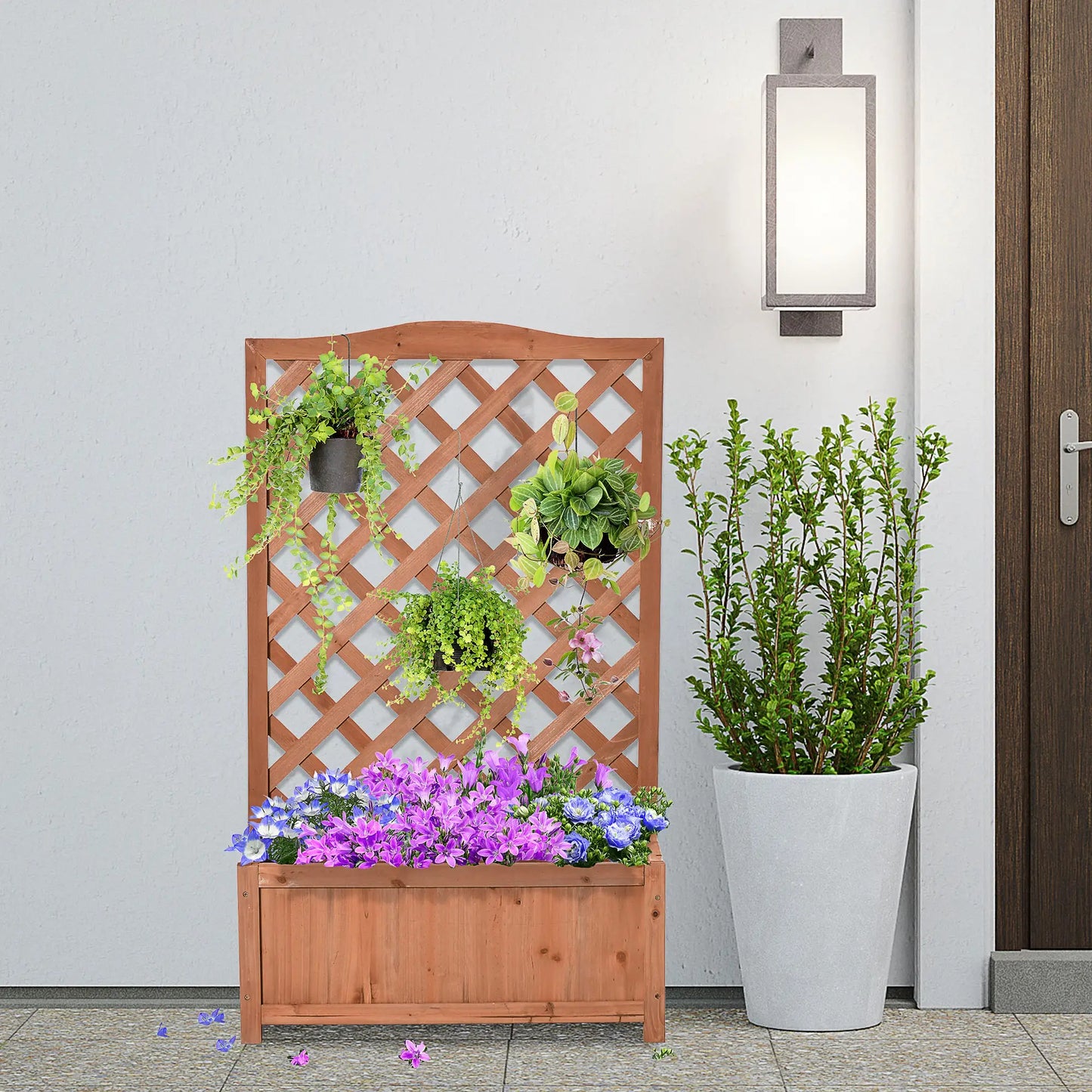 Wood Planter with Trellis, Raised Garden Bed, 28" x 11" x 46", Brown Wooden Planter Boxes at Gallery Canada