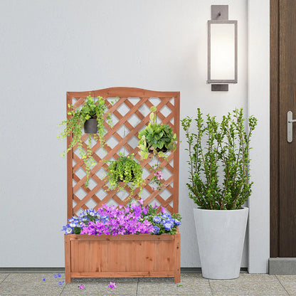 Wood Planter with Trellis, Raised Garden Bed, 28" x 11" x 46", Brown Wooden Planter Boxes at Gallery Canada