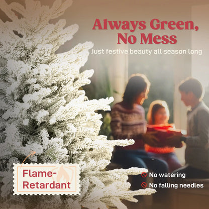 7ft Artificial Flocked Christmas Tree, Full Snow Pine, Hinged with Metal Stand Artificial Christmas Trees at Gallery Canada