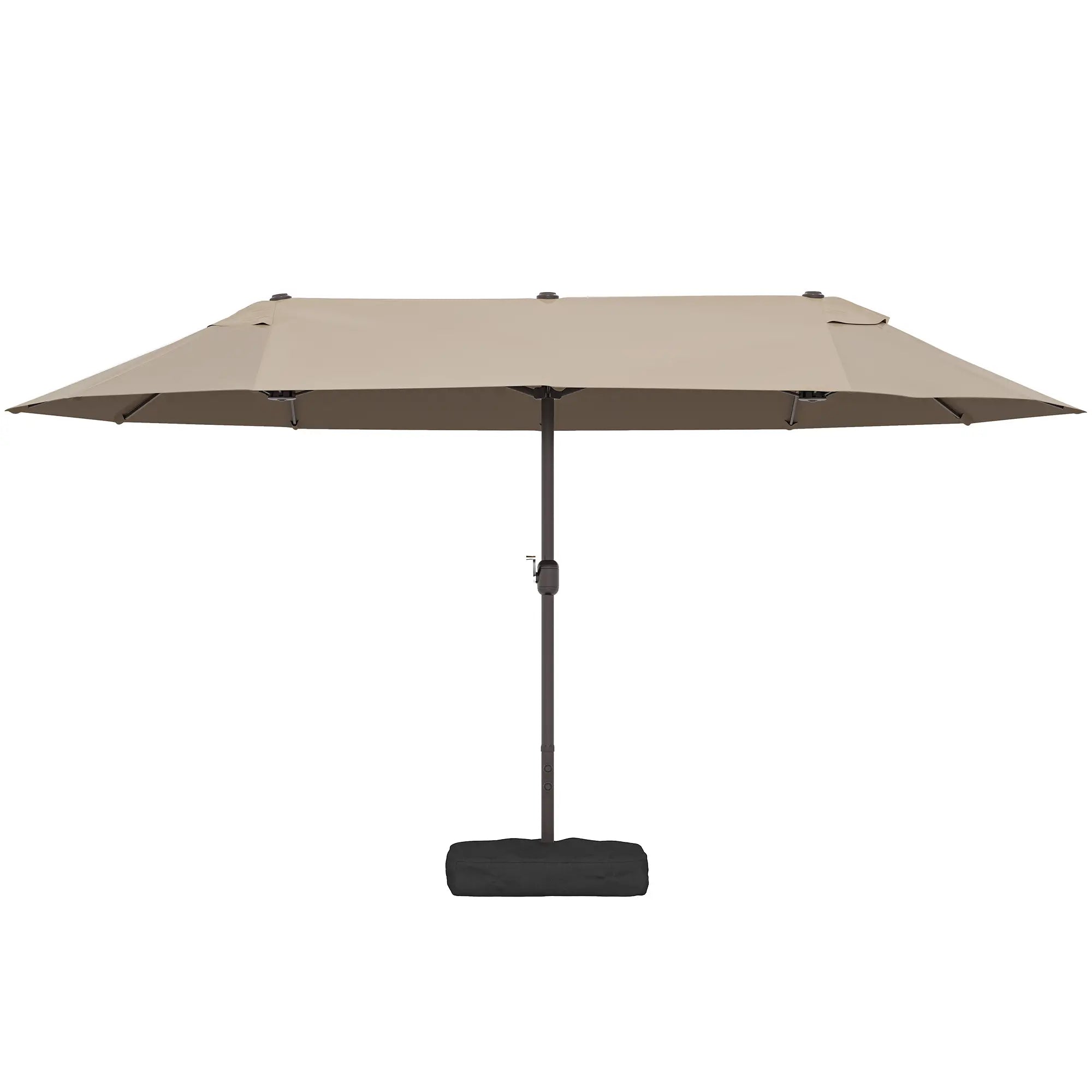15' Outdoor Patio Umbrella, Twin Canopy, Lift Crank, Brown Sun Umbrellas Brown at Gallery Canada