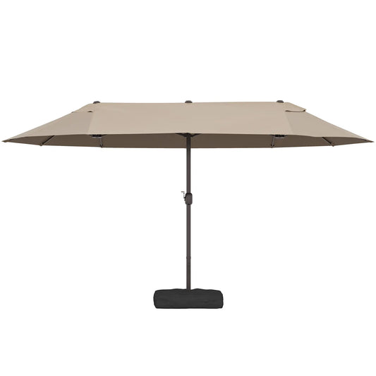 15' Outdoor Patio Umbrella, Twin Canopy, Lift Crank, Brown