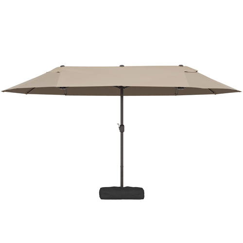 15' Outdoor Patio Umbrella, Twin Canopy, Lift Crank, Brown