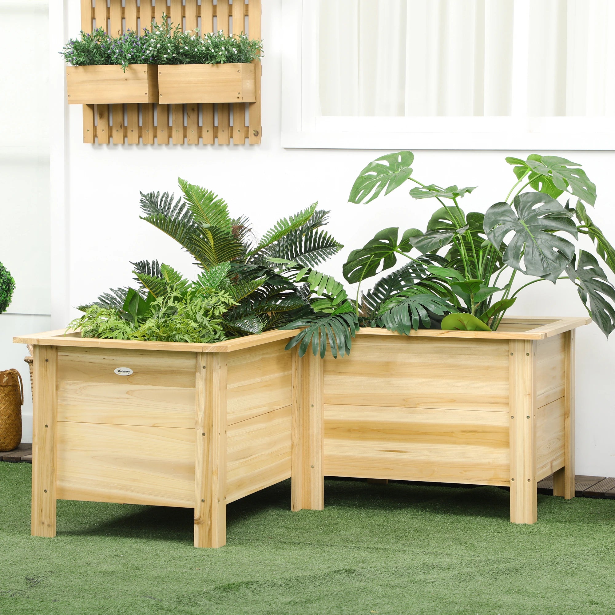 Raised Wooden Garden Bed, Elevated Planter Box with Legs, L-Shaped, Natural Wooden Planter Boxes at Gallery Canada