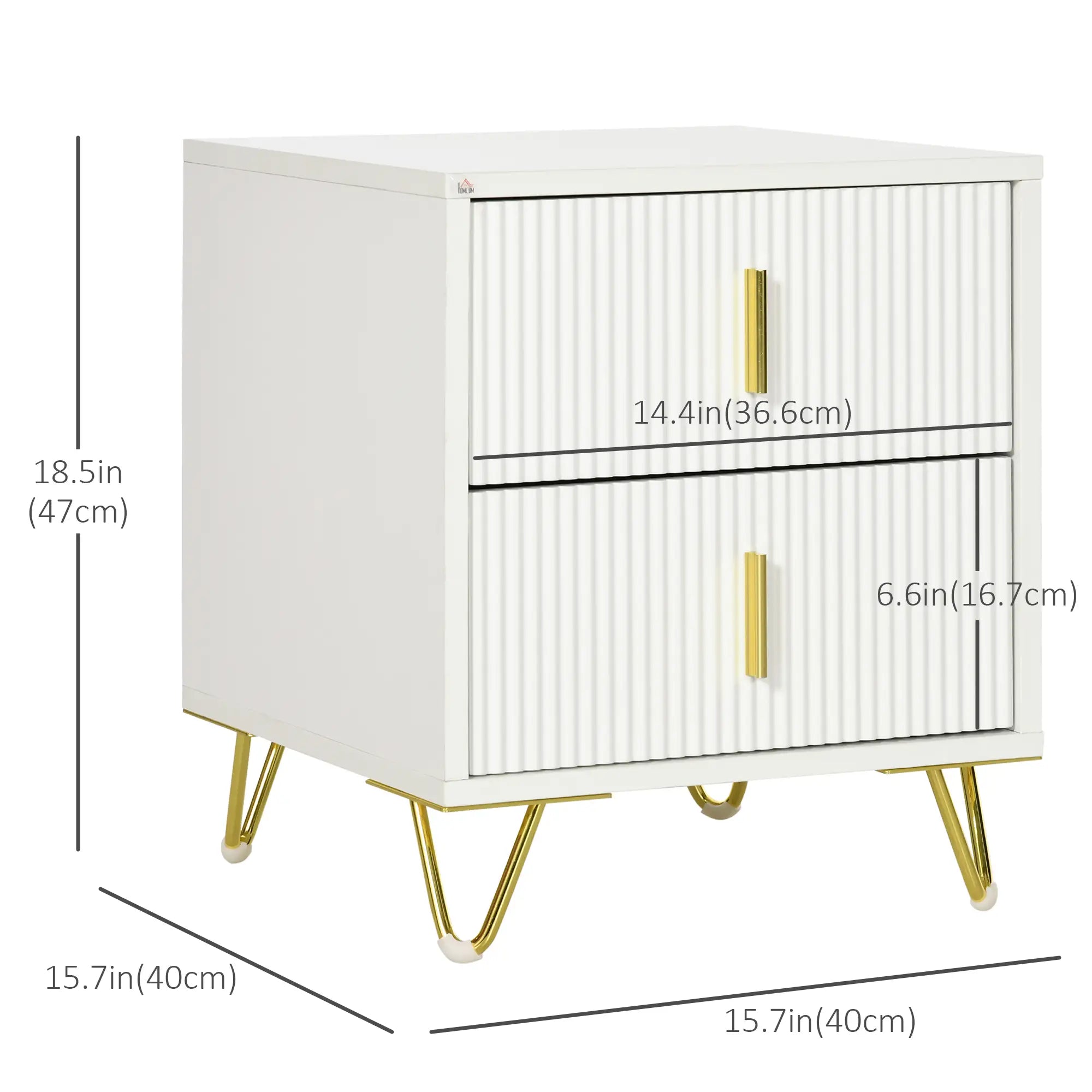 Modern Nightstand, 2 Drawers, Metal Legs, Bedroom Living Room, White Bedside Tables at Gallery Canada