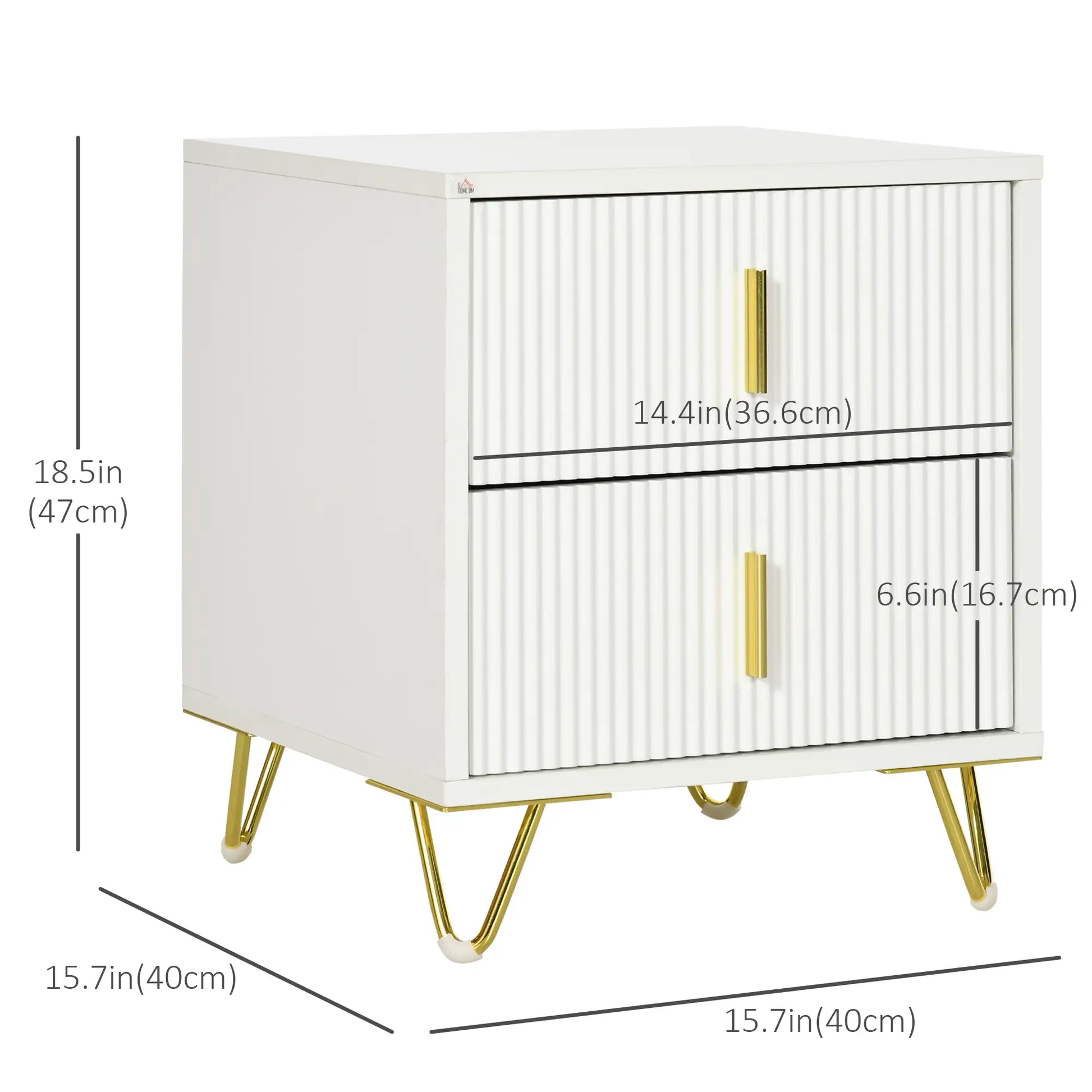 Modern Nightstand, 2 Drawers, Metal Legs, Bedroom Living Room, White Bedside Tables at Gallery Canada