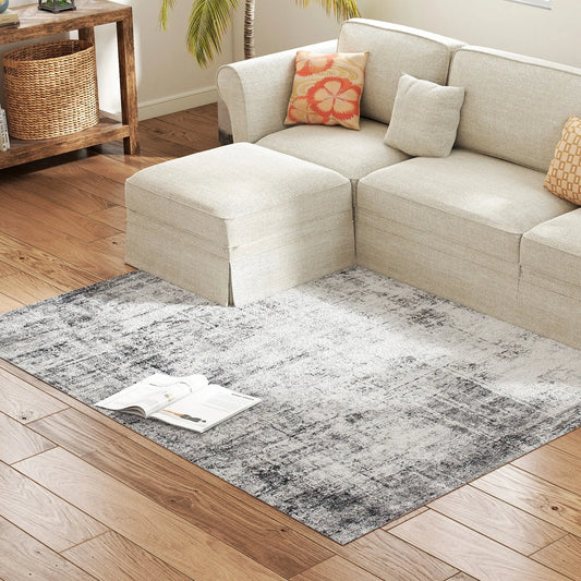 Modern Abstract Area Rug 9x12, Machine Washable, Non-Slip, Grey Living Room Furniture Grey at Gallery Canada