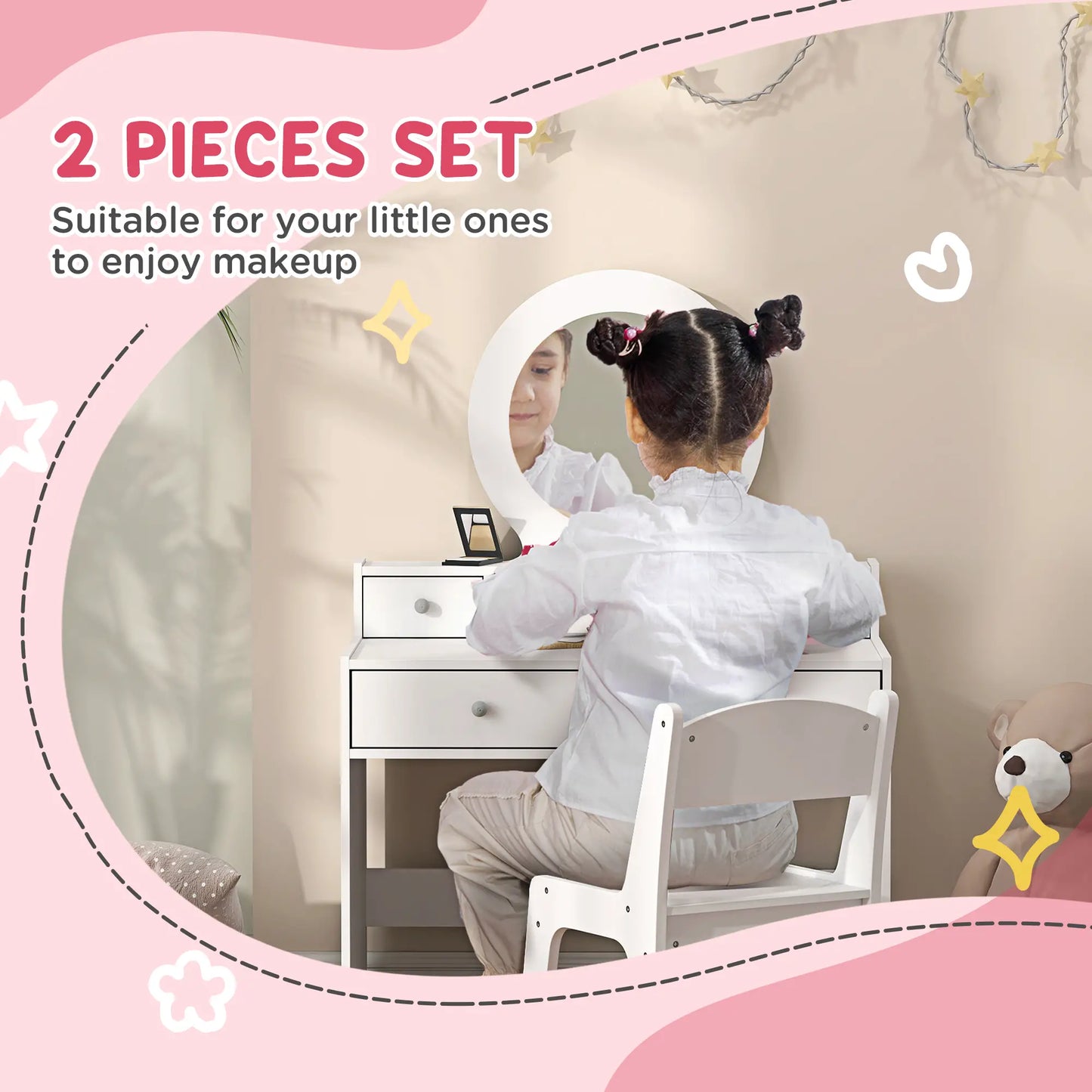 Kids Vanity Set, Makeup Table with Mirror, Stool, Drawers, White Toy Vanity at Gallery Canada