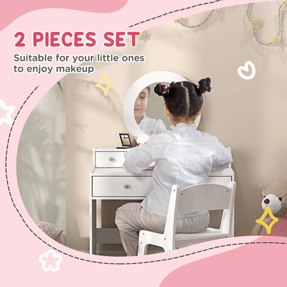 Kids Vanity Set, Makeup Table with Mirror, Stool, Drawers, White Toy Vanity at Gallery Canada