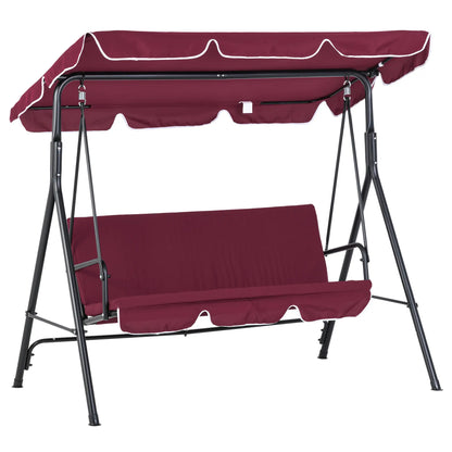 3-Seater Outdoor Porch Swing, Adjustable Canopy, Wine Red Patio Swings with Stand at Gallery Canada