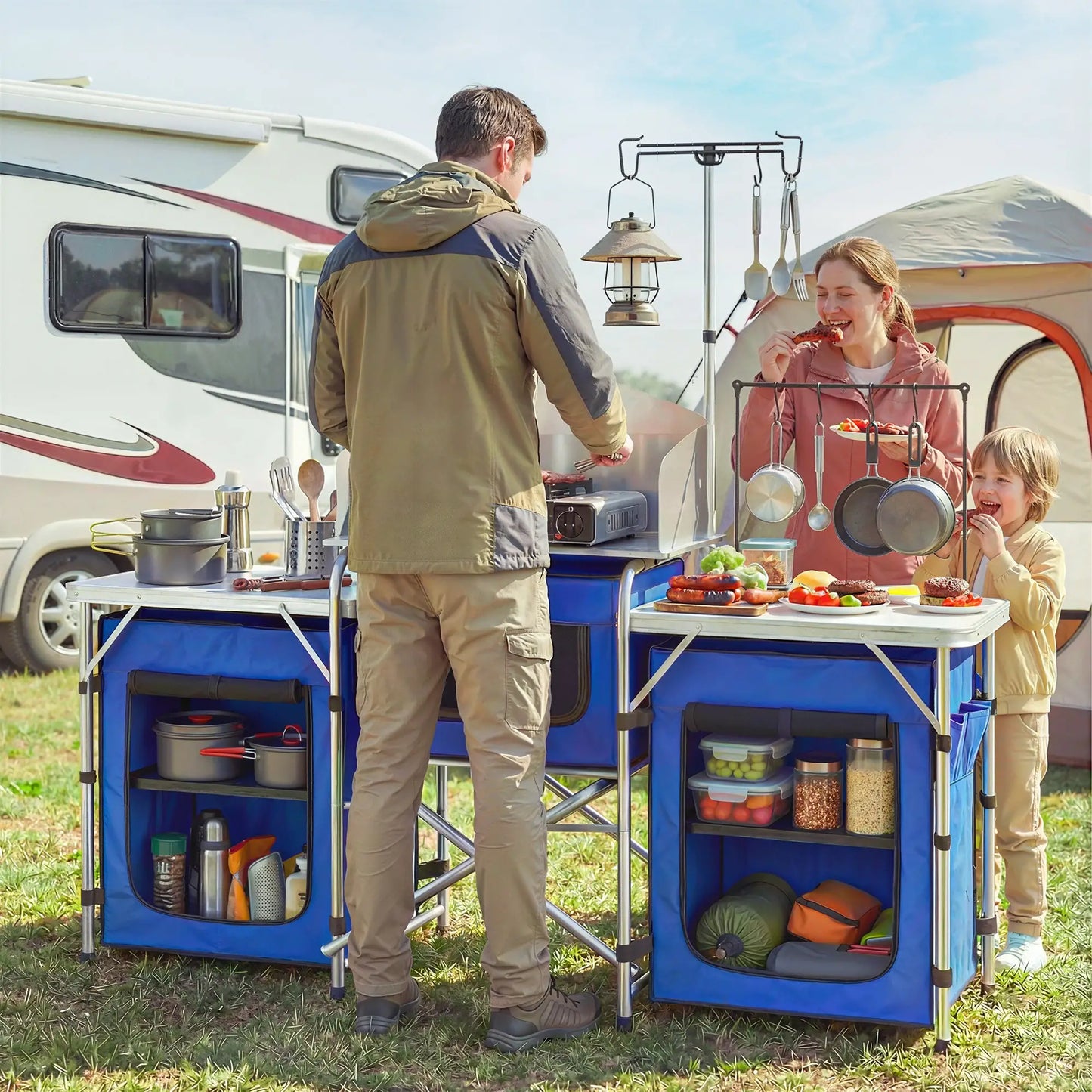 Portable Aluminum Camping Table, Fabric Cupboards, Windshield, Blue Picnic Tables & Camping Chairs at Gallery Canada