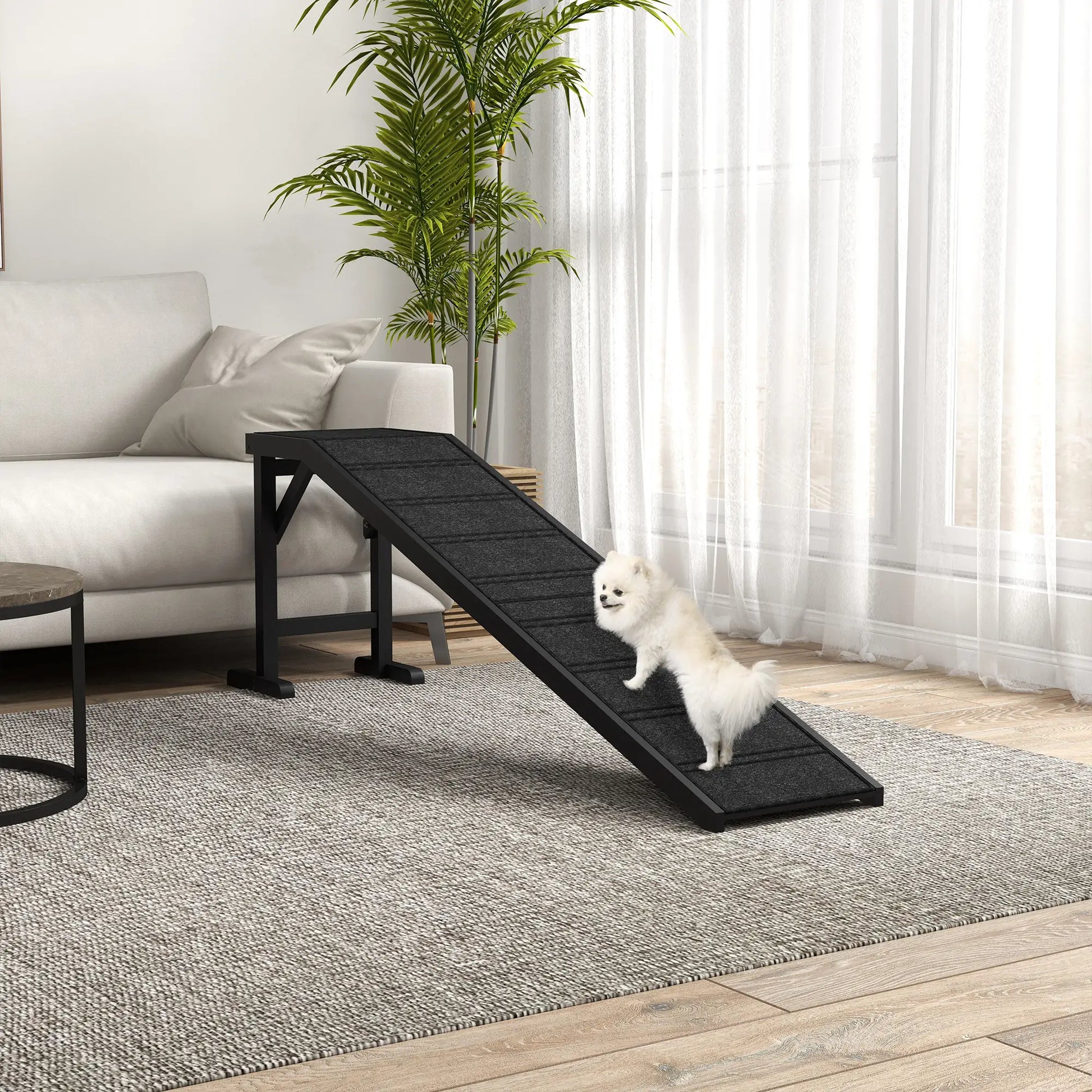 Pet Ramp Bed Steps, Non-Slip Carpet Top, Pine Wood, 74"L x 16"W x 25"H, Black Dog Stairs at Gallery Canada